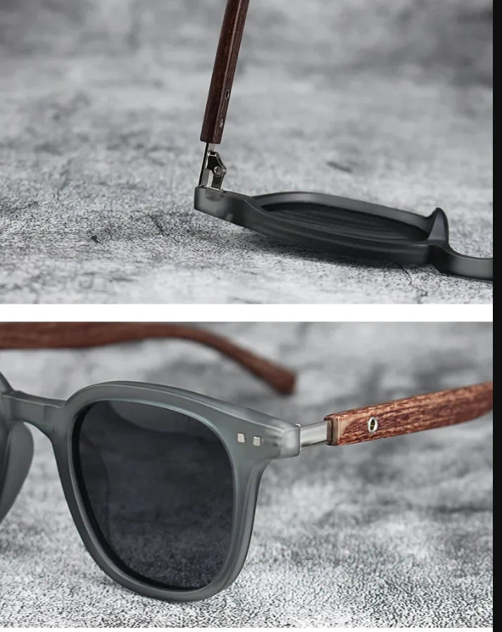 Men Vintage Wooden Frame Sunglasses