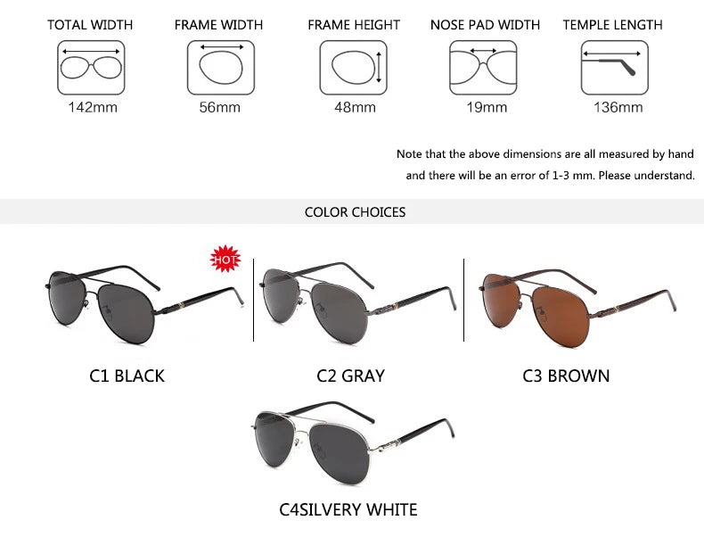 Men's Polarized Classic Pilot Sunglasses